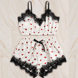 20 Set's)Wholesale Sexy Women V-Neck Heart Print Lace Satin Sleepwear Set-10 TWENTY 2 RETAIL©