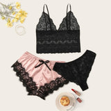 30 Pieces) Lace Camisole Bowknot Shorts And Panties 3 Pcs Set