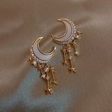 (30 Pieces) Star And Moon Design Rhinestone Decor Stud Earrings
