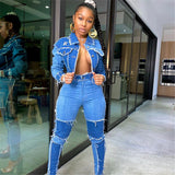 30 Set's) Retro Color Blocking Patchwork Top And Jeans Two Piece Set-10 TWENTY 2 RETAIL©