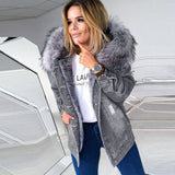 30 Pieces) Plush Hooded Patchwork Long Sleeve Denim