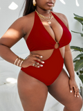 36 Pair's) Wholesale Plus Size Multicolor Print Ring Halter One Piece Swimsuit