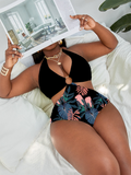 36 Pair's) Wholesale Plus Size Multicolor Print Ring Halter One Piece Swimsuit