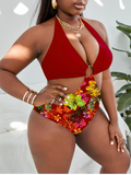 36 Pair's) Wholesale Plus Size Multicolor Print Ring Halter One Piece Swimsuit