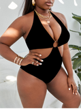 36 Pair's) Wholesale Plus Size Multicolor Print Ring Halter One Piece Swimsuit